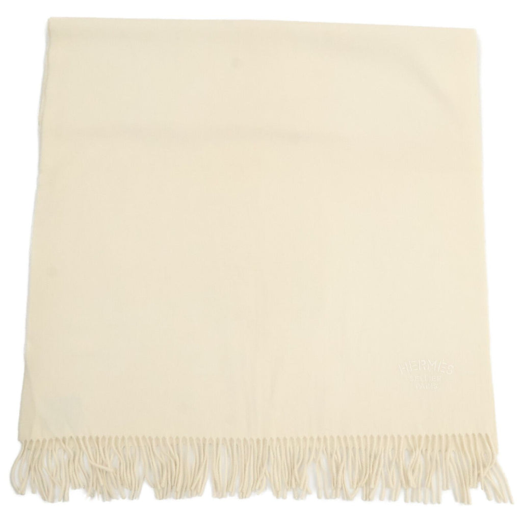 Hermes Logo Embroidery Cashmere Fringe Scarf