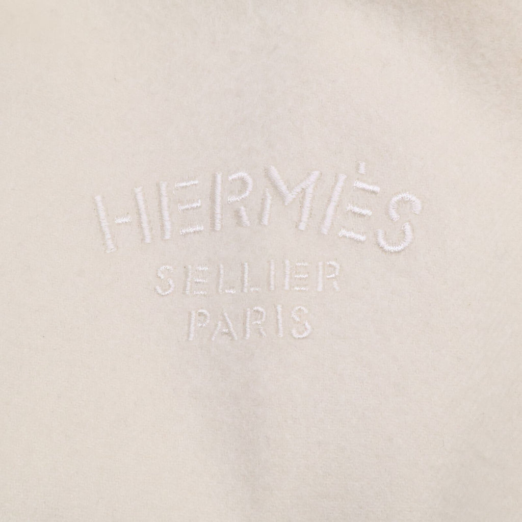 Hermes Logo Embroidery Cashmere Fringe Scarf — view 4