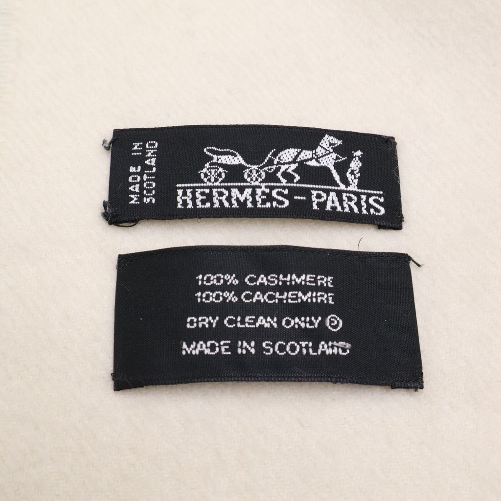 Hermes Logo Embroidery Cashmere Fringe Scarf — view 7