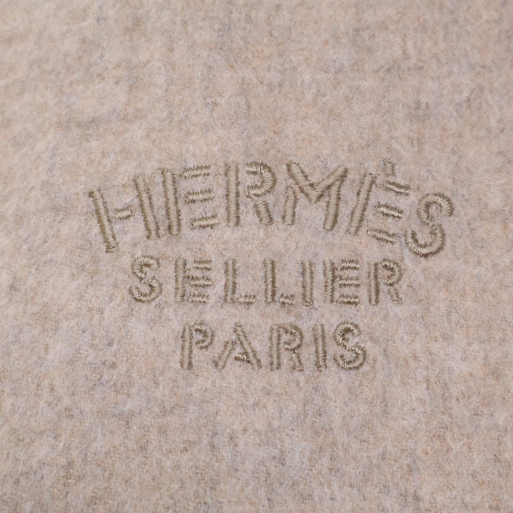 Hermes Logo Embroidery Cashmere Fringe Scarf — view 5