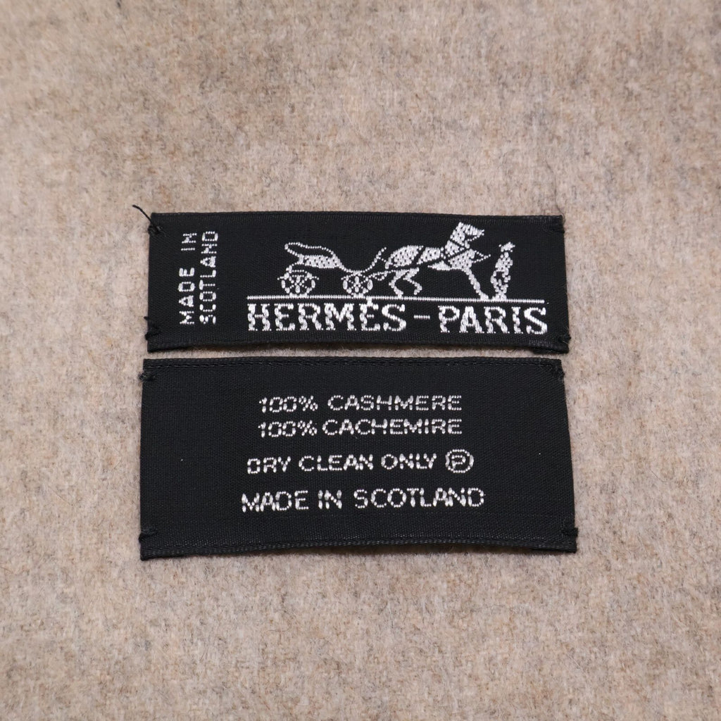 Hermes Logo Embroidery Cashmere Fringe Scarf — view 4