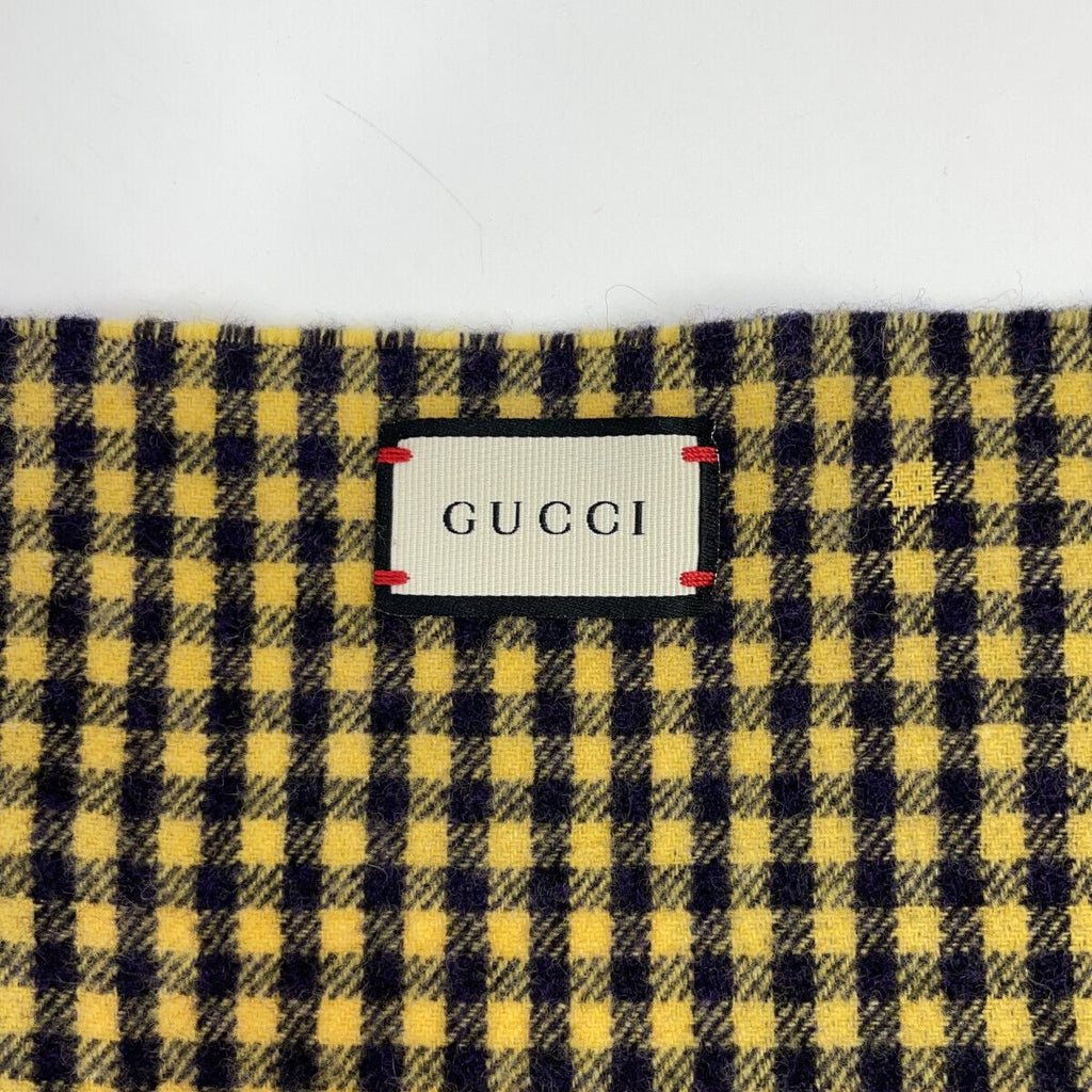 Gucci Check Wolf Embroidery Fringe Scarf — view 2