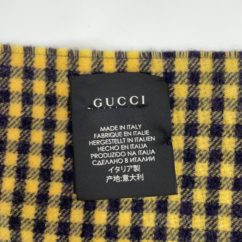 Gucci Check Wolf Embroidery Fringe Scarf — view 3