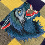 Gucci Check Wolf Embroidery Fringe Scarf — view 6