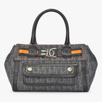 Dior Flight Line Trotter Handbag Gray Orange Denim Leather