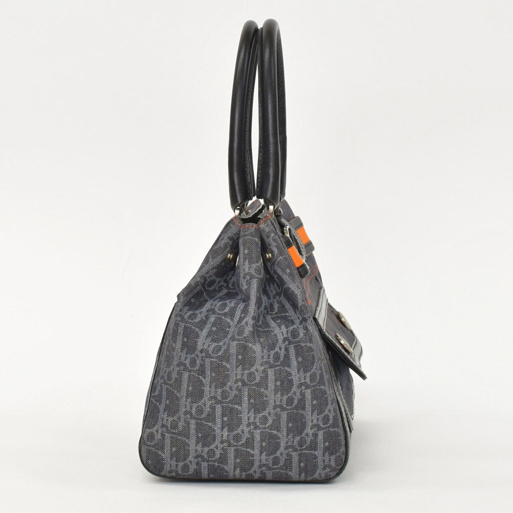 Dior Flight Line Trotter Handbag Gray Orange Denim Leather — view 4