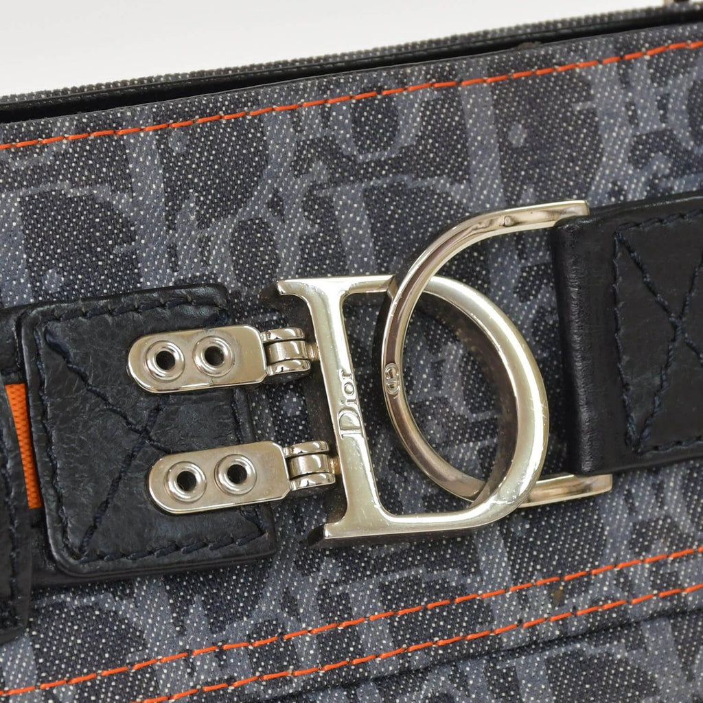 Dior Flight Line Trotter Handbag Gray Orange Denim Leather — view 5