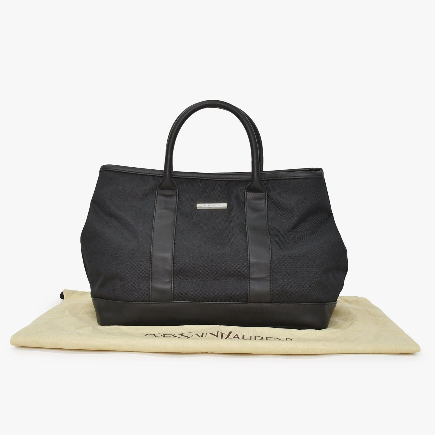 Saint Laurent Black Tote Bag Calfskin Silver