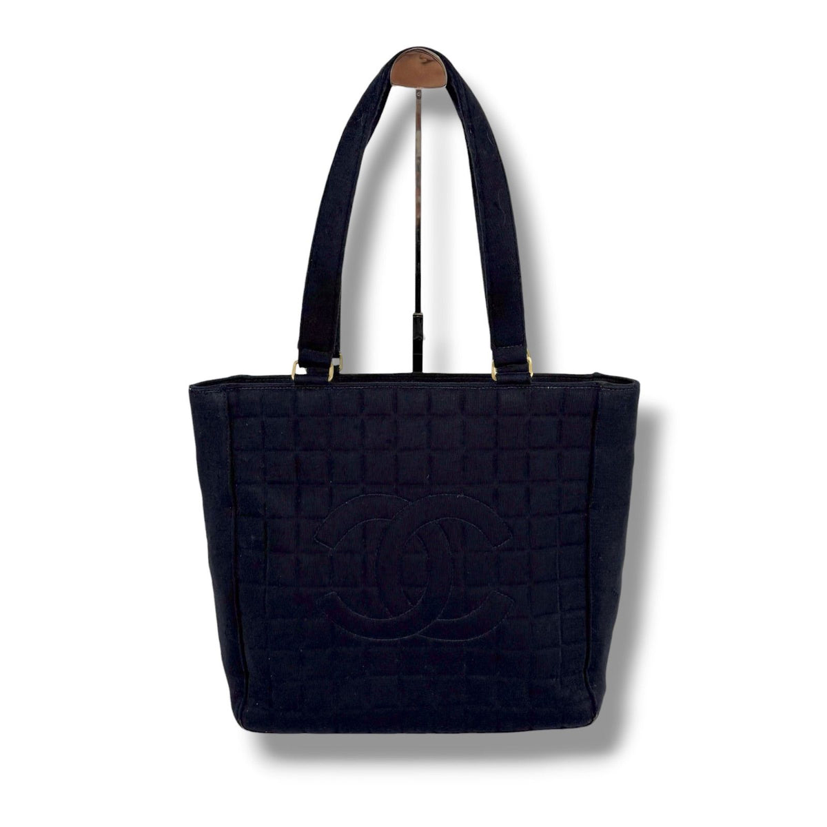 Chanel Choco Bar CC Logo Mini Tote Cotton Canvas Black Shoulder — view 2