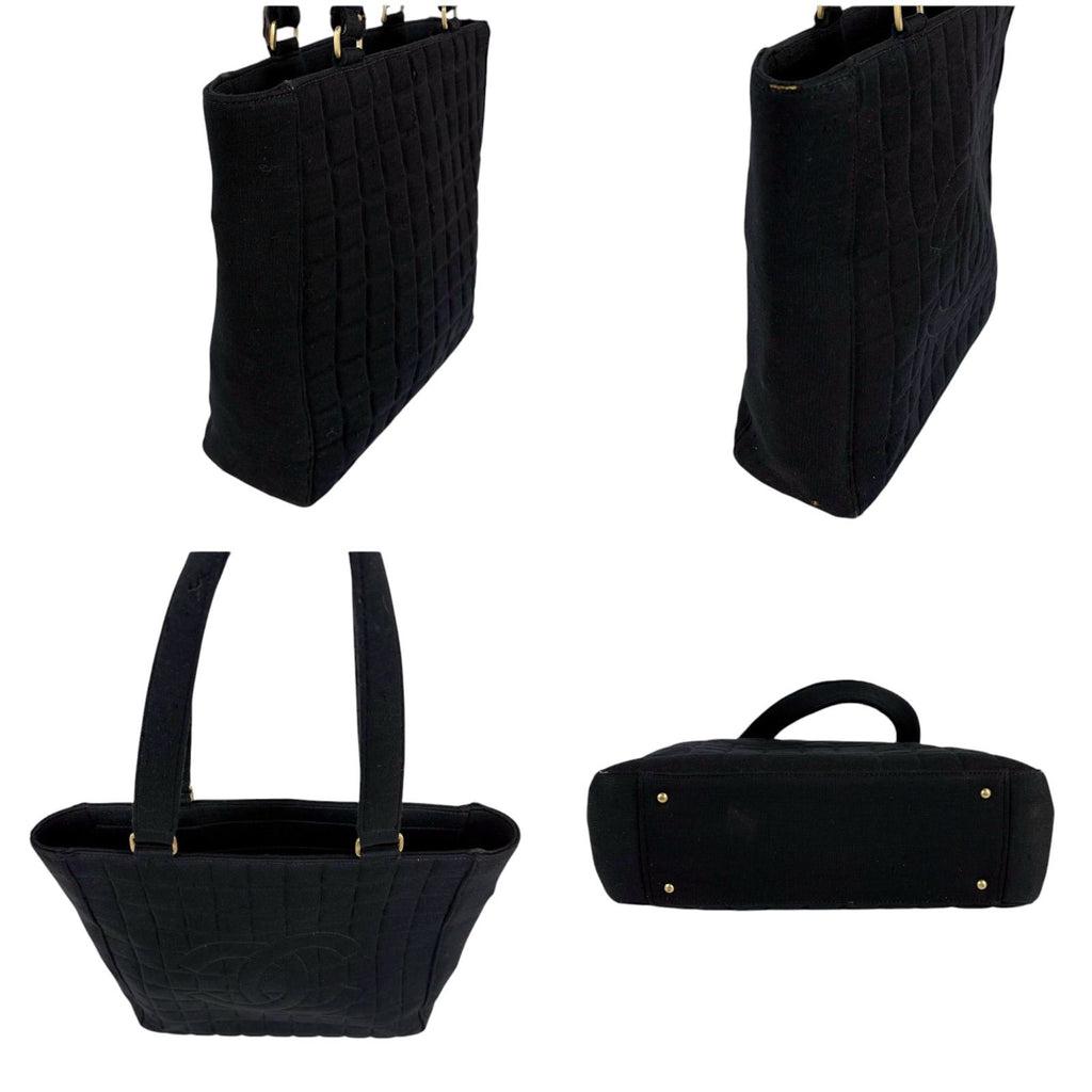 Chanel Choco Bar CC Logo Mini Tote Cotton Canvas Black Shoulder — view 4