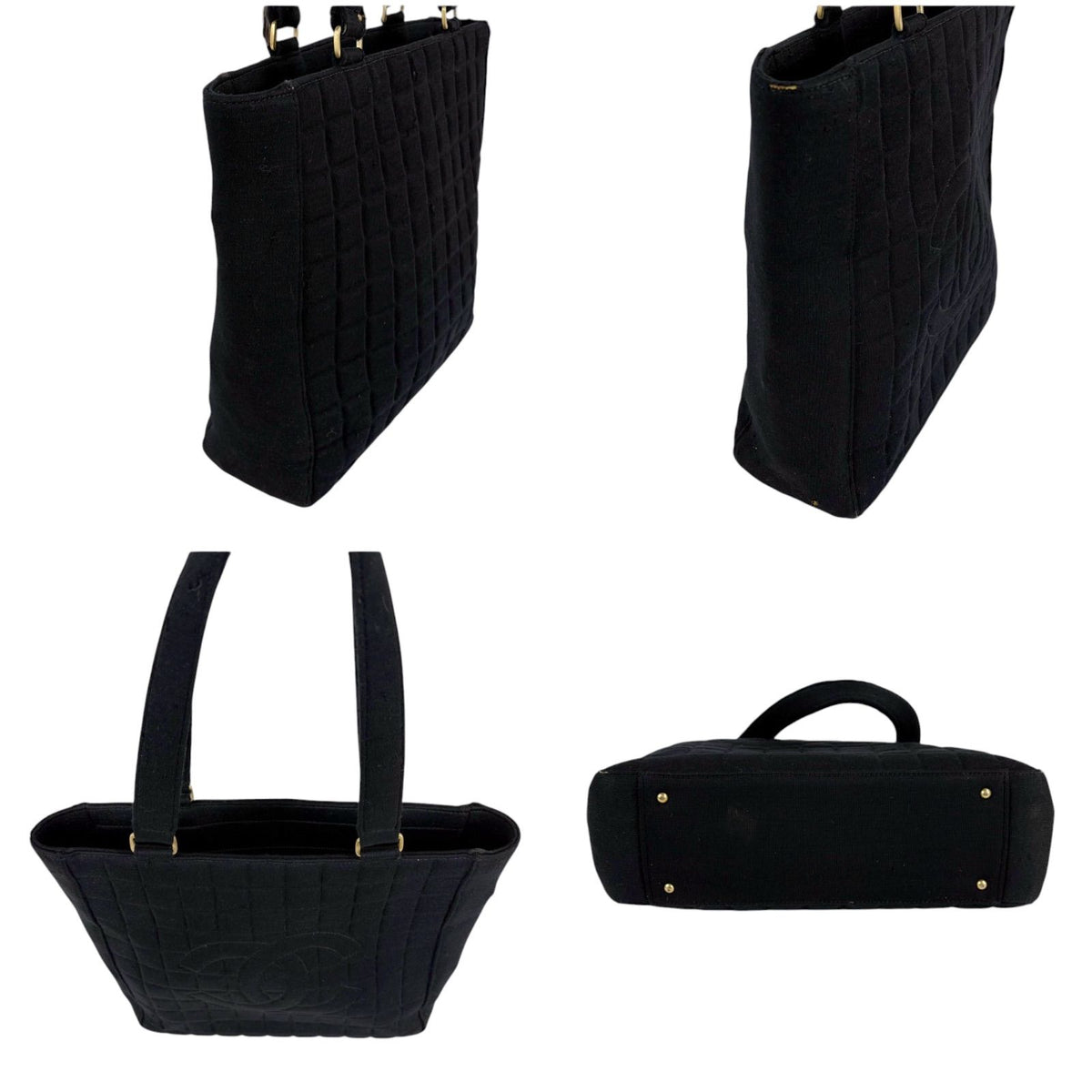 Chanel Choco Bar CC Logo Mini Tote Cotton Canvas Black Shoulder — view 4