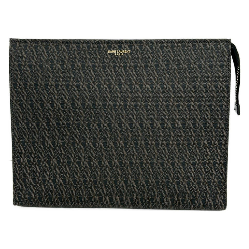 Saint Laurent Paris Clutch Classic Toile Monogram Dark Brown Black
