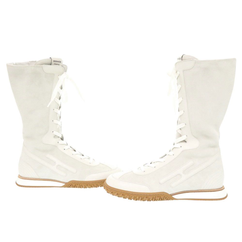 Hermes Lace Up 38 Vaubera Nappa White Sneakers High Cut Boots — view 6