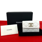 Chanel Box and Seal Quilted CC Logo Caviar Leather Trifold Wallet Mini White