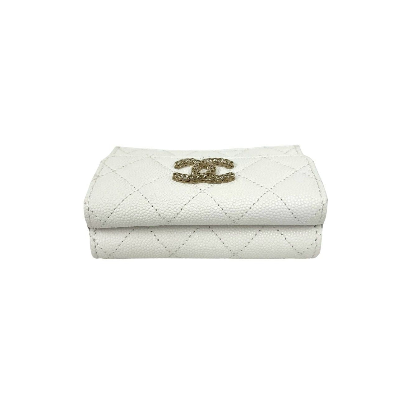 Chanel Box and Seal Quilted CC Logo Caviar Leather Trifold Wallet Mini White — view 3