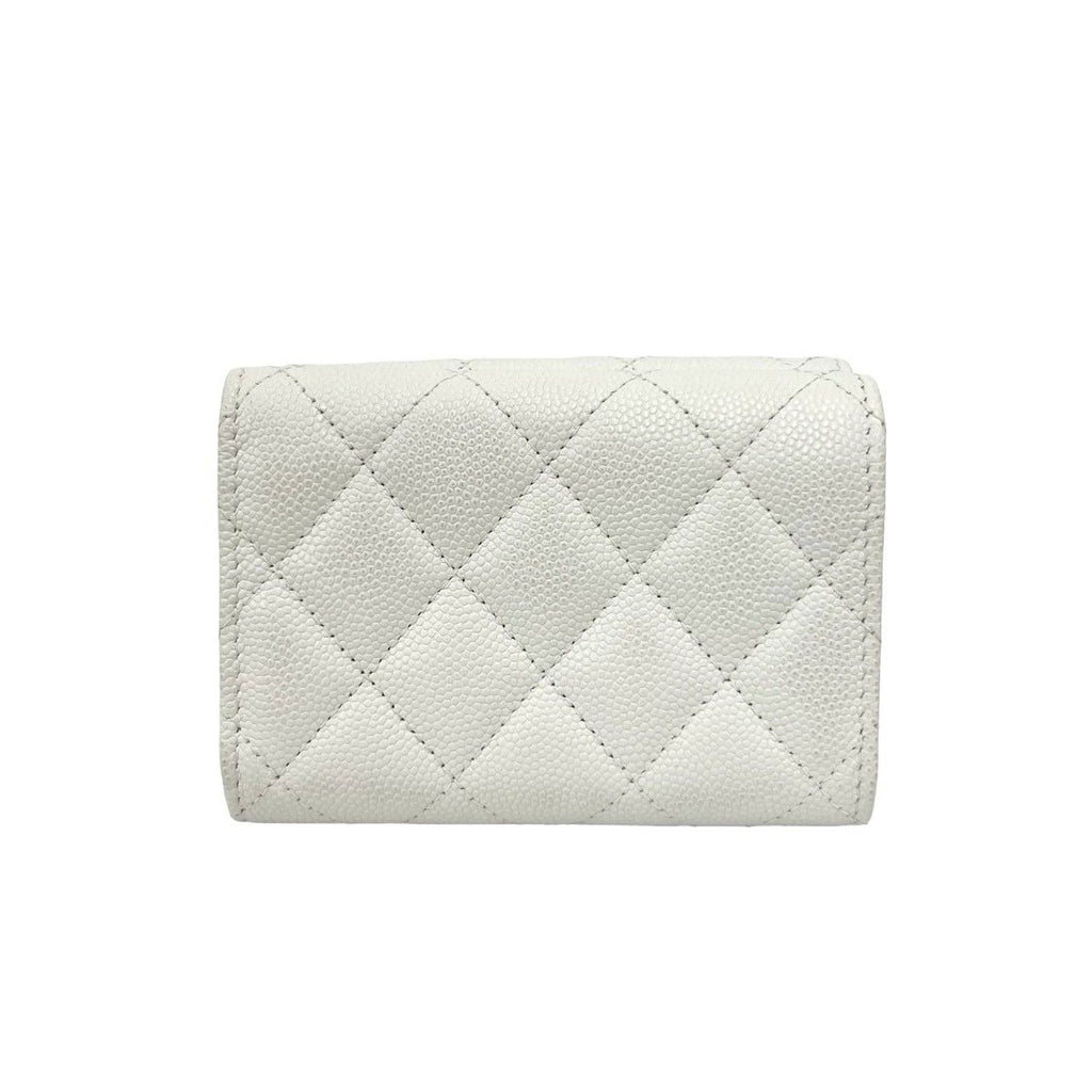 Chanel Box and Seal Quilted CC Logo Caviar Leather Trifold Wallet Mini White — view 2