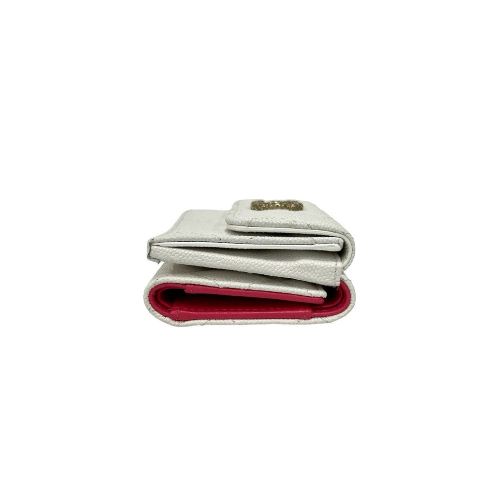 Chanel Box and Seal Quilted CC Logo Caviar Leather Trifold Wallet Mini White — view 4