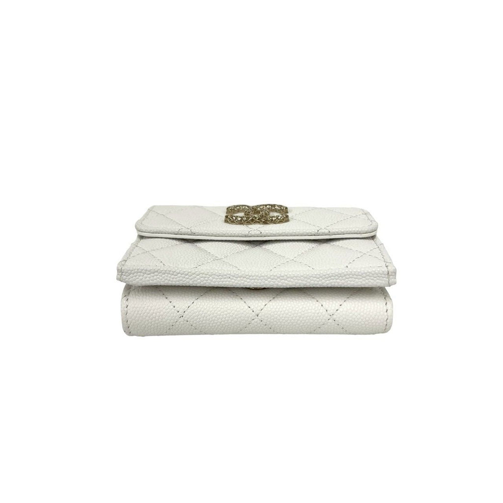 Chanel Box and Seal Quilted CC Logo Caviar Leather Trifold Wallet Mini White — view 6