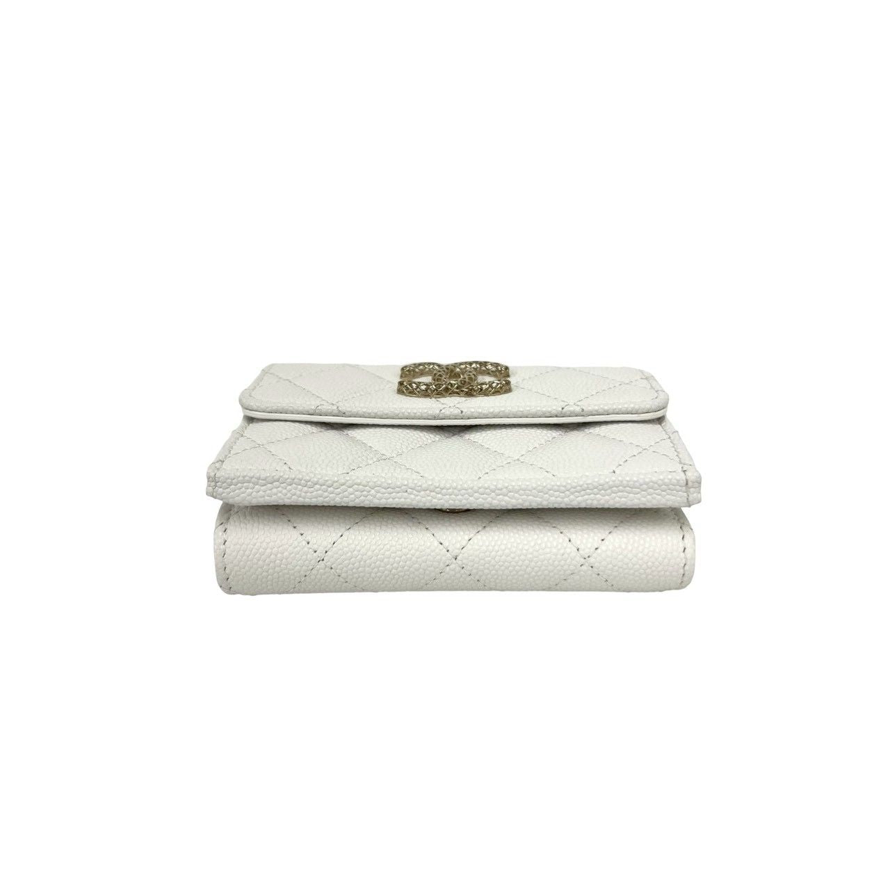 Chanel Box and Seal Quilted CC Logo Caviar Leather Trifold Wallet Mini White — view 6