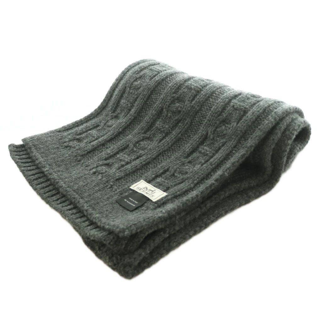 Hermes Tri Maillon Cashmere Knit Scarf One Color Dark Gray BB — view 4