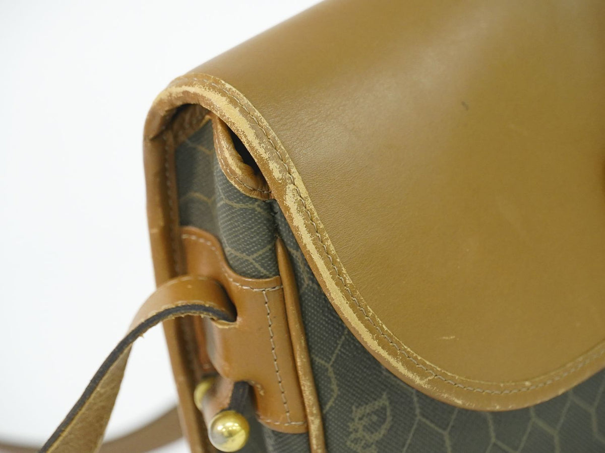 Dior Honeycomb Pattern Shoulder Bag Pochette Leather Dark Brown — view 7