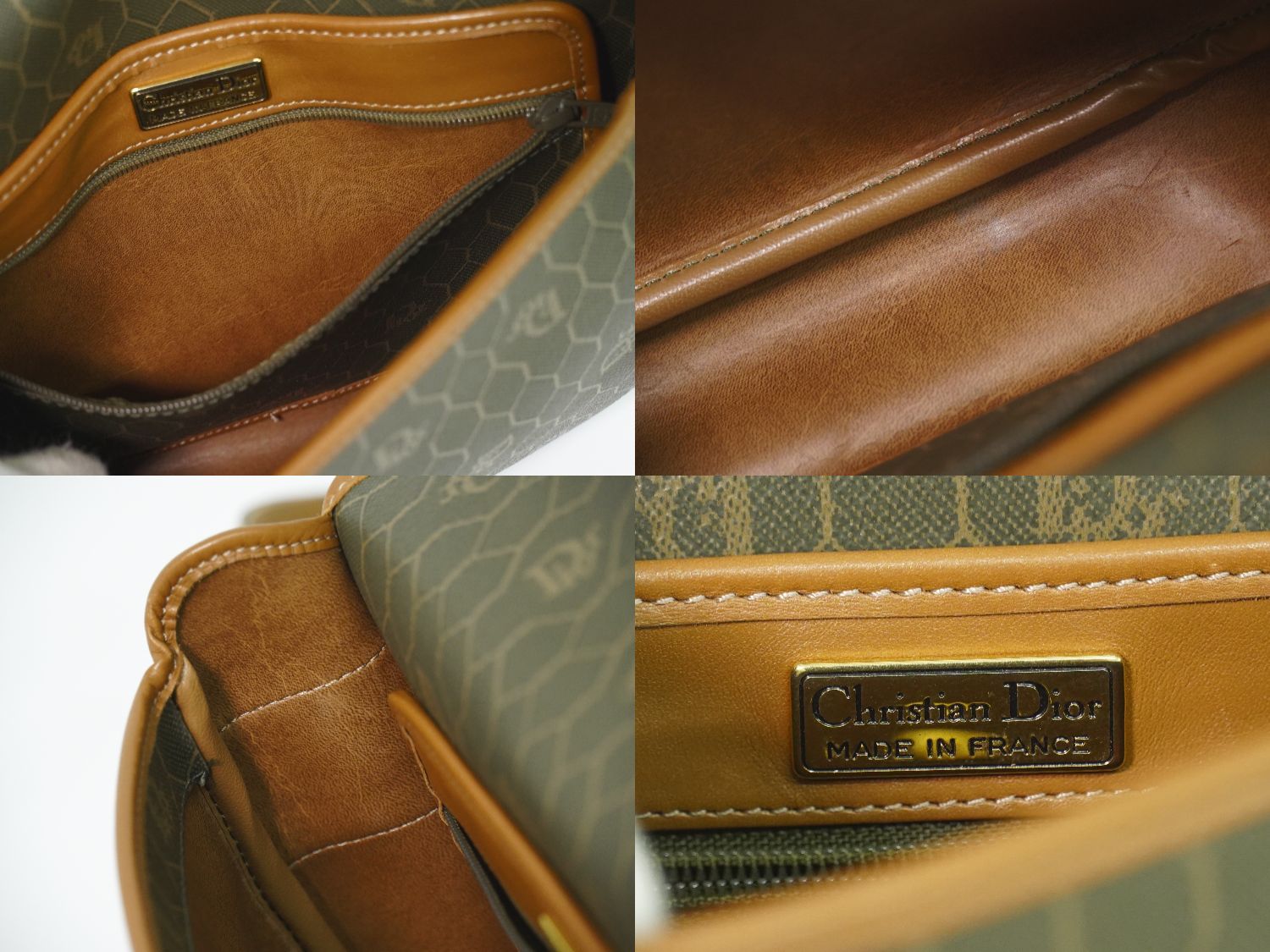 Dior Honeycomb Pattern Shoulder Bag Pochette Leather Dark Brown — view 9