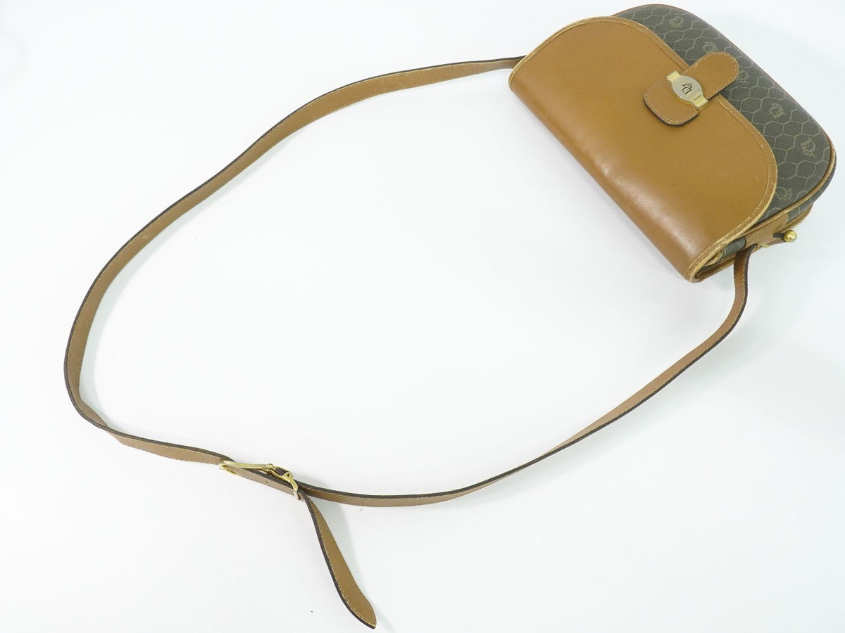 Dior Honeycomb Pattern Shoulder Bag Pochette Leather Dark Brown — view 4