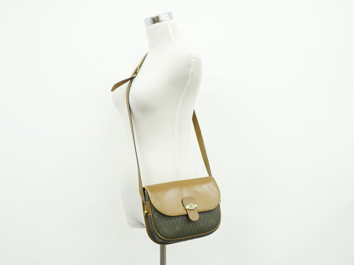 Dior Honeycomb Pattern Shoulder Bag Pochette Leather Dark Brown — view 6