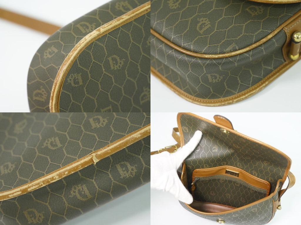 Dior Honeycomb Pattern Shoulder Bag Pochette Leather Dark Brown — view 8