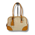 Prada Triangle Logo Shoulder Bag Padlock Leather Canvas Brown