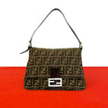 Fendi Mamma Bucket Zucca FF Logo Pattern Canvas Leather Shoulder Bag Brown