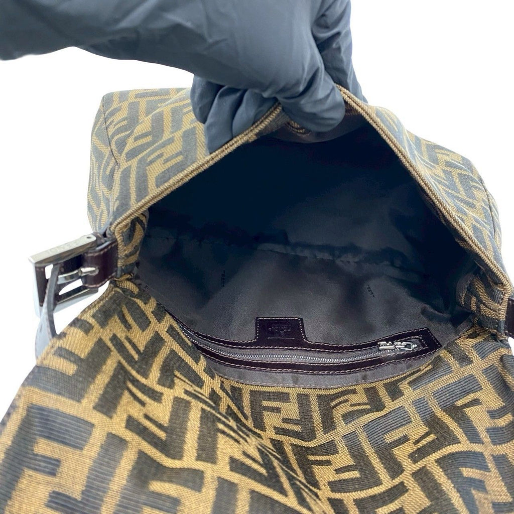 Fendi Mamma Bucket Zucca FF Logo Pattern Canvas Leather Shoulder Bag Brown — view 9