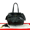 Prada Logo Side Ribbon Leather 2-Way Shoulder Bag Mini Tote Black