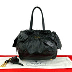 Prada Logo Side Ribbon Leather 2-Way Shoulder Bag Mini Tote Black