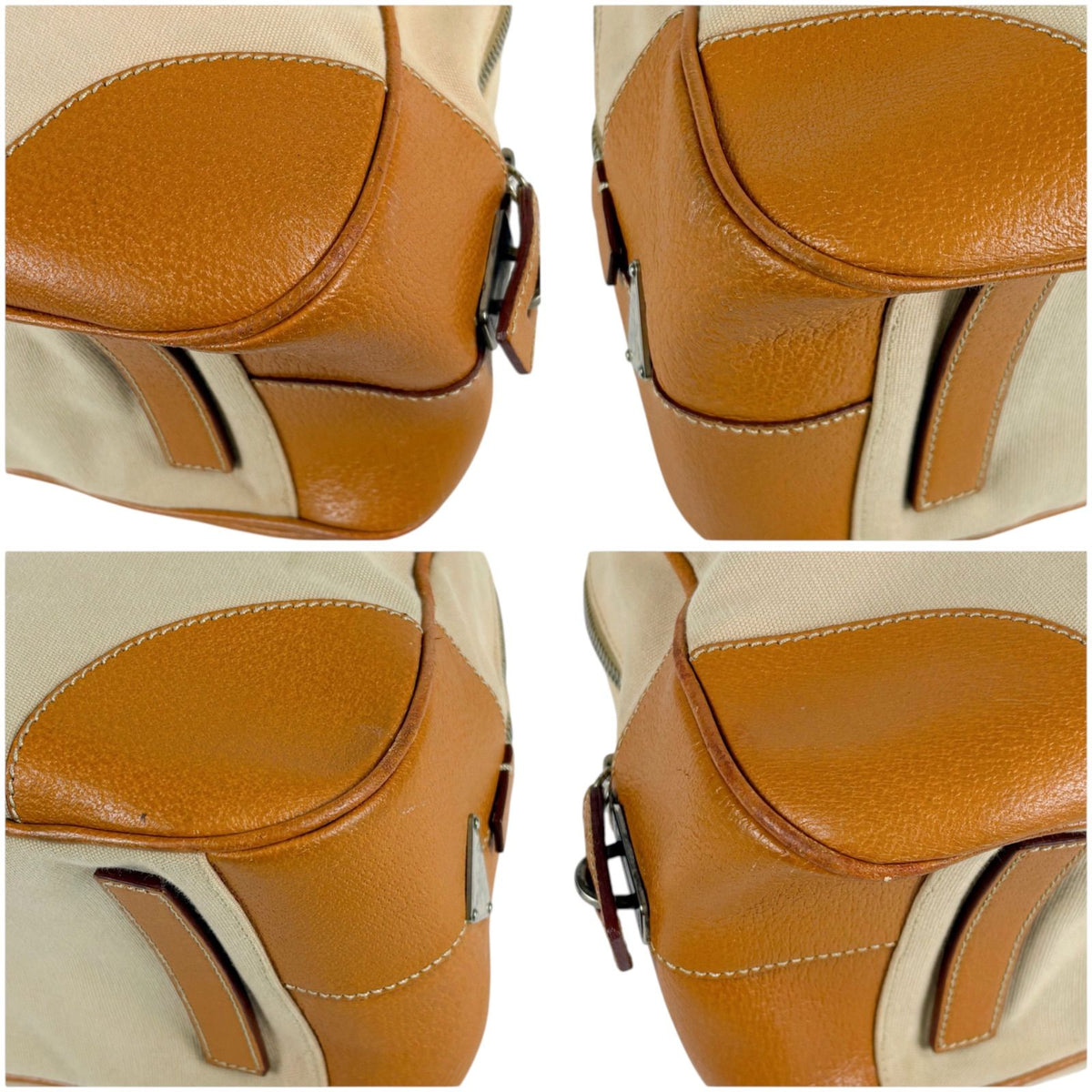 Prada Triangle Logo Shoulder Bag Padlock Leather Canvas Brown — view 5