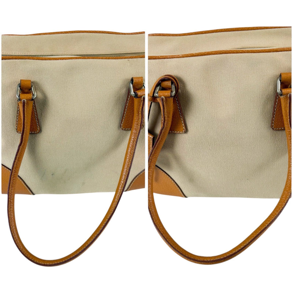 Prada Triangle Logo Shoulder Bag Padlock Leather Canvas Brown — view 7