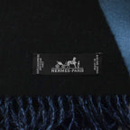 Hermes Fringe Shawl Large Cashmere 100% Navy Blue Black KH Scarf — view 3