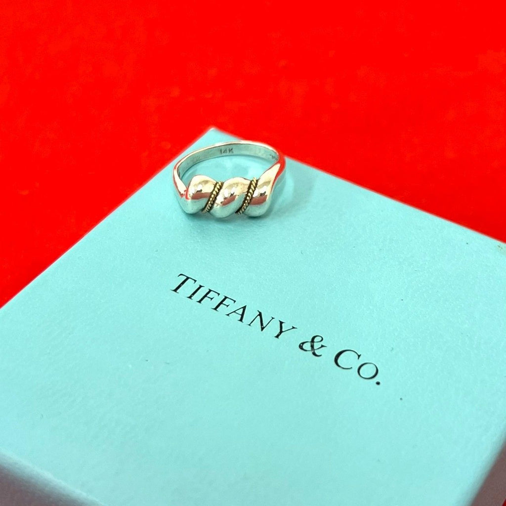 Tiffany & Co Vintage Twist Trope Ring 925 Sterling Silver Gold