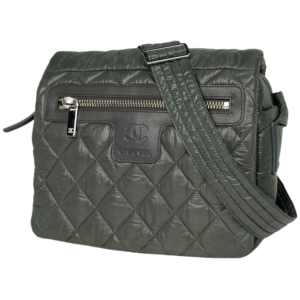 Chanel Coco Cocoon Shoulder Bag Nylon Khaki Gray