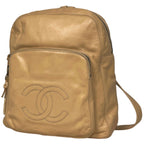 Chanel CC Logo Backpack Leather Beige