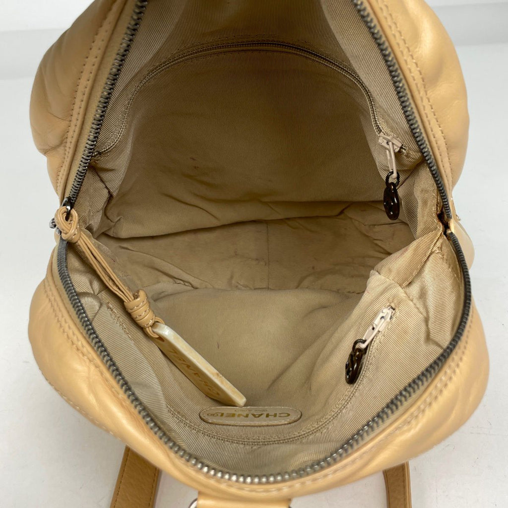 Chanel CC Logo Backpack Leather Beige — view 9