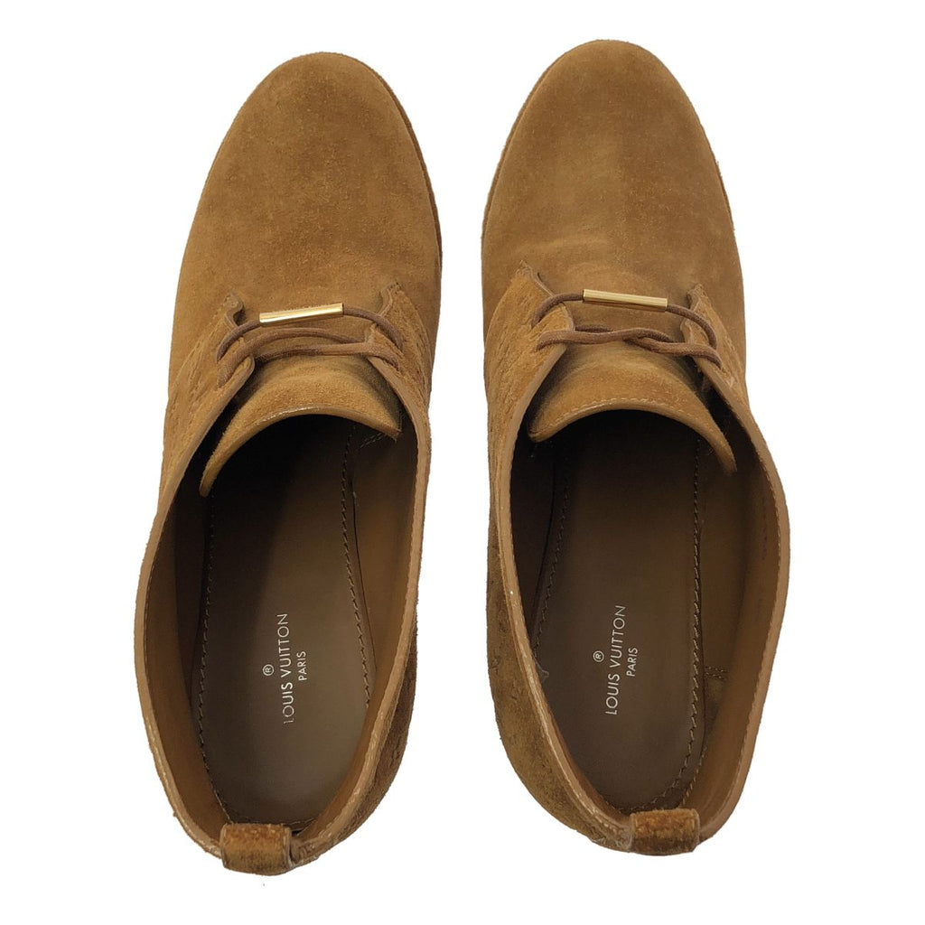 Louis Vuitton Suede Wedge Sole Short Boots 38.5 Camel — view 4