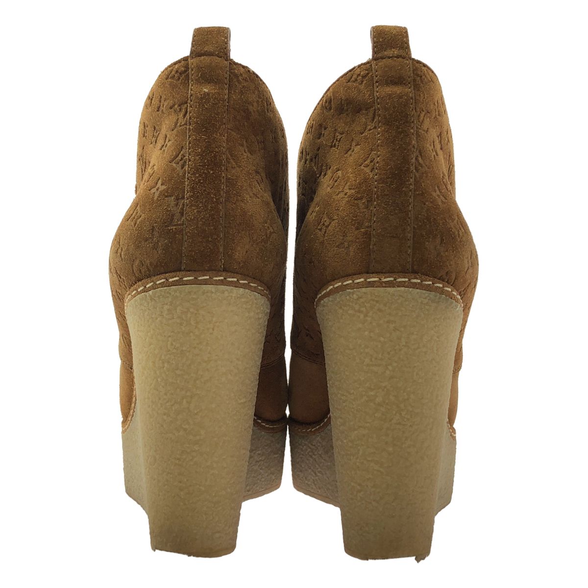 Louis Vuitton Suede Wedge Sole Short Boots 38.5 Camel — view 3