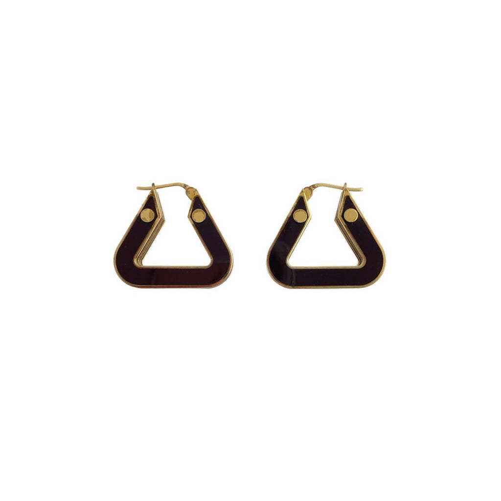 Bottega Veneta Plate Layered Triangle Earrings Gold Brown