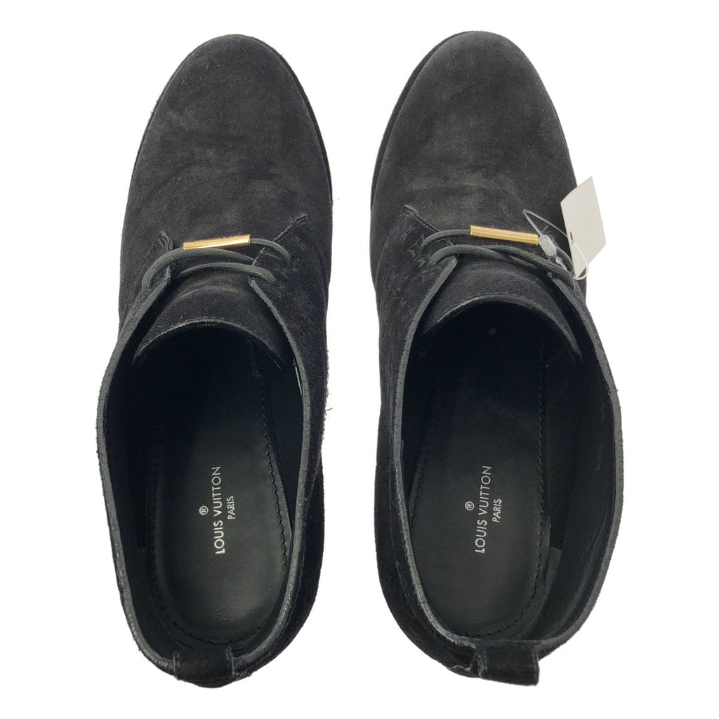 Louis Vuitton Monogram Wedge Sole Lace Up Shoes 38.5 Black — view 4