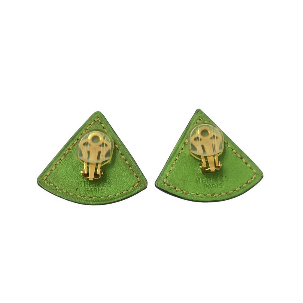 Hermes Leather Triangle Earrings Green — view 4