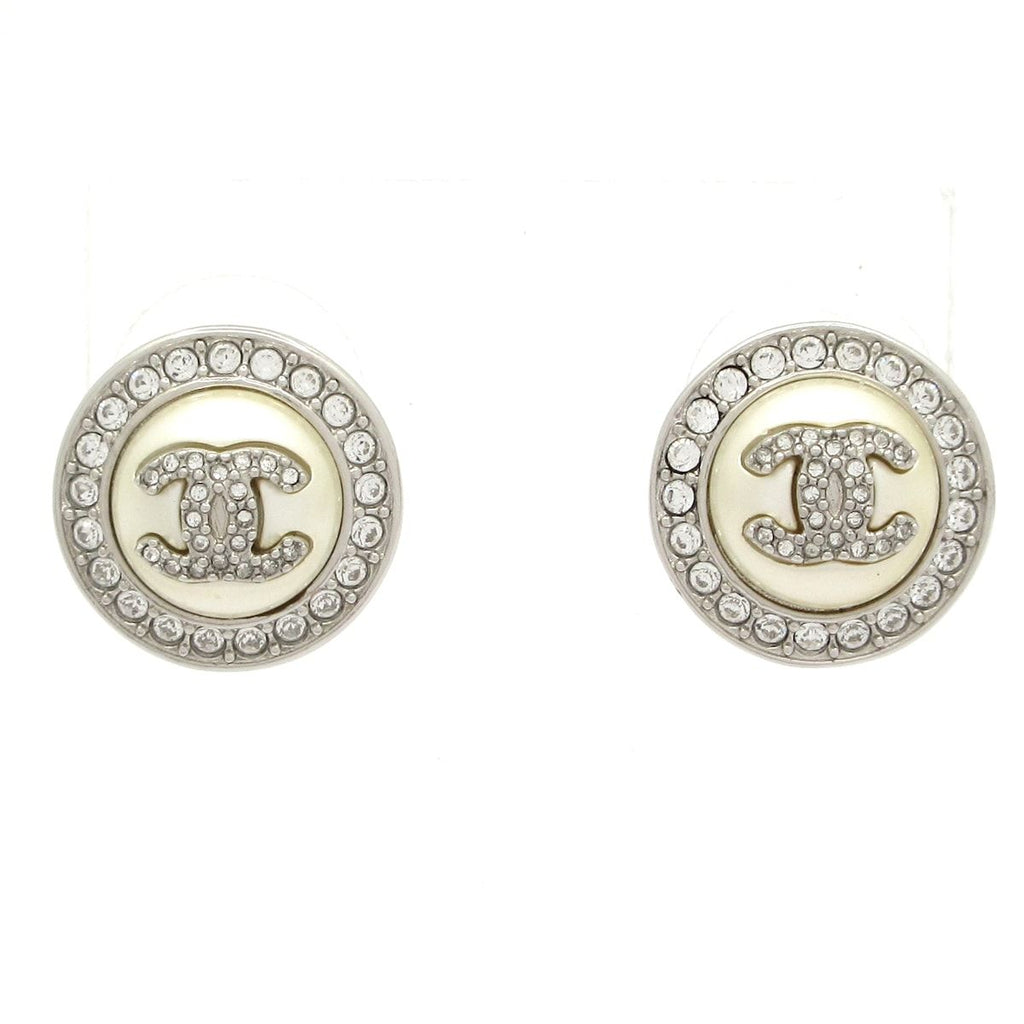 Chanel Earrings CC Logo Silver White Clear