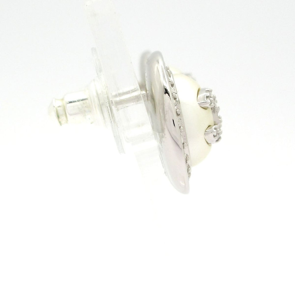 Chanel Earrings CC Logo Silver White Clear — view 2