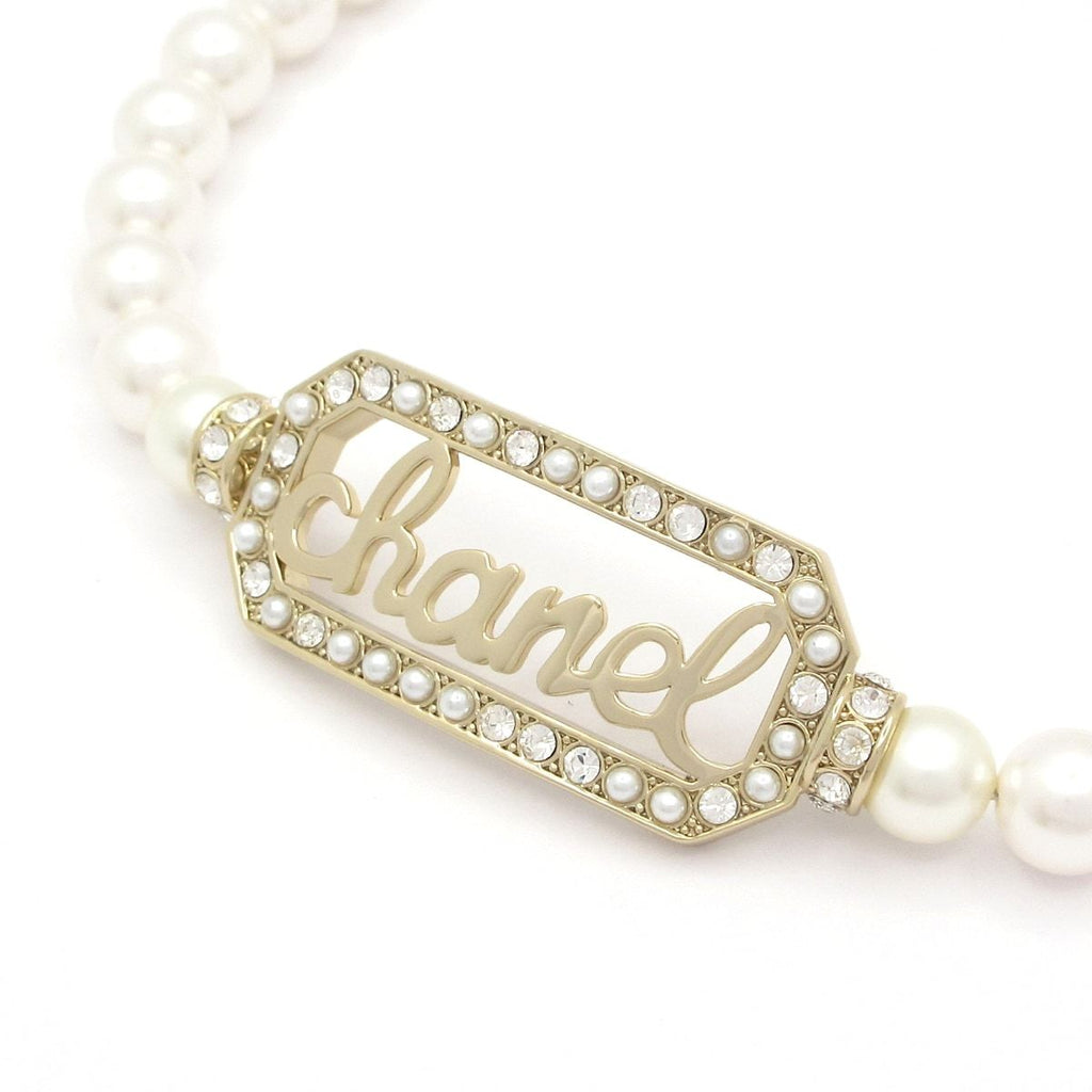 Chanel Choker Gold Ivory Clear Logo Necklace