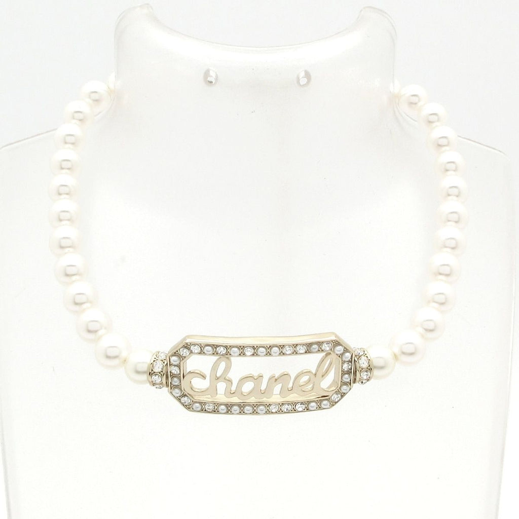 Chanel Choker Gold Ivory Clear Logo Necklace — view 2